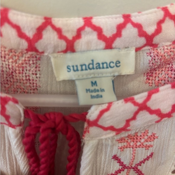 Sundance pink and white patterned flowy long sleeve boho blouse size M - Picture 14 of 16